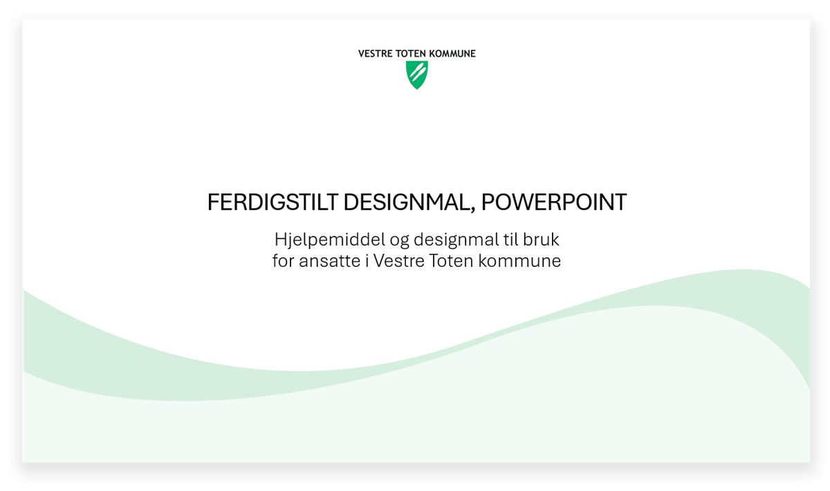 Bildeeksempel på en forside i kommunens powerpointmal under kommunens grafiske profil - Klikk for stort bilde